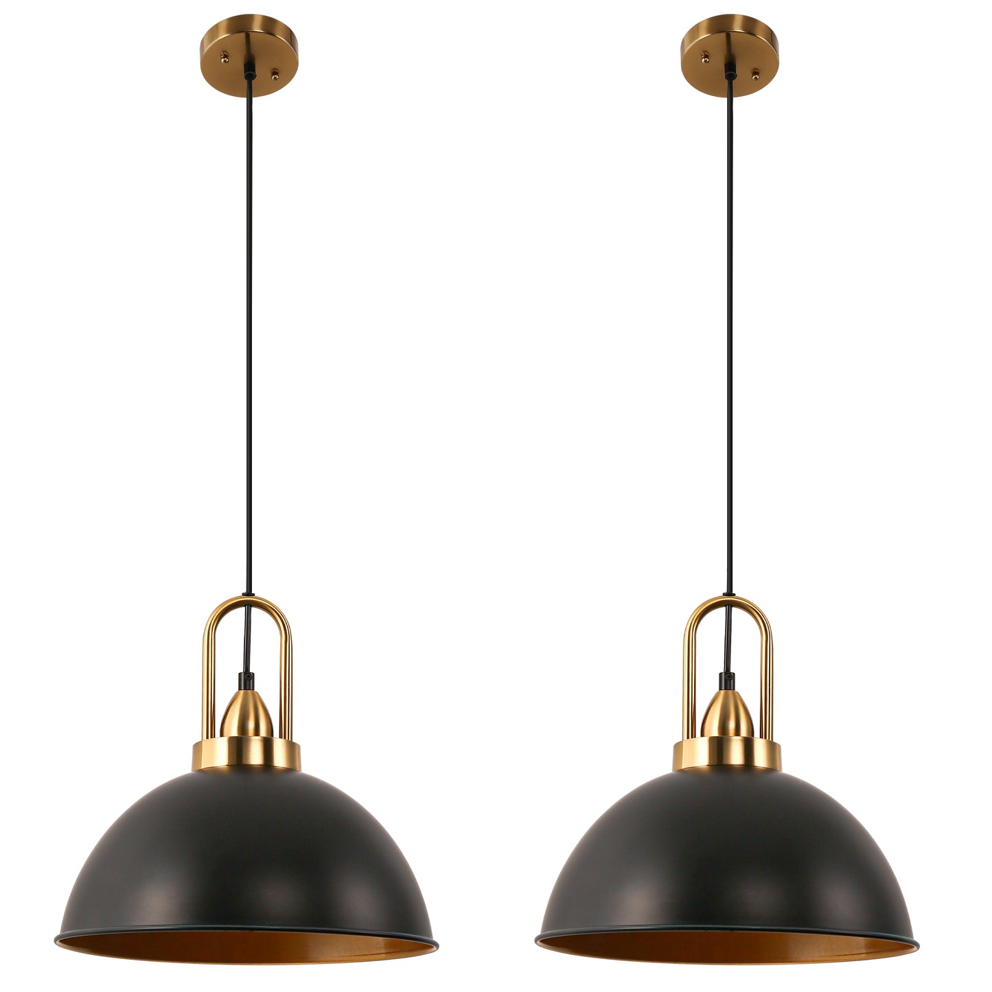 YANSUN 2-Pack Farmhouse Pendant Light with Iron Frame Black Gold E26 Bulb Not Included