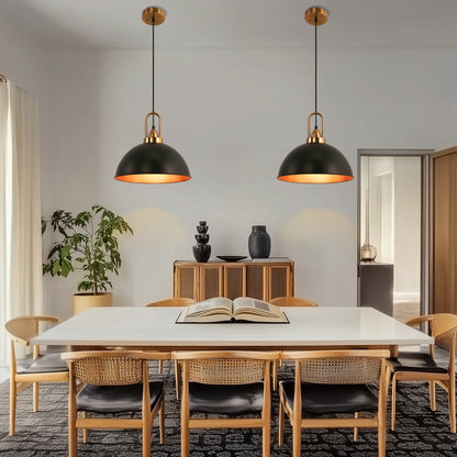 14 in. 1-Light Matte Black Farmhouse Pendant Light Hanging Industrial Ceiling Lights Fixture for Kitchen Island (2-Pack)