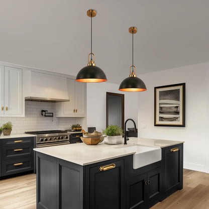 14 in. 1-Light Matte Black Farmhouse Pendant Light Hanging Industrial Ceiling Lights Fixture for Kitchen Island (2-Pack)