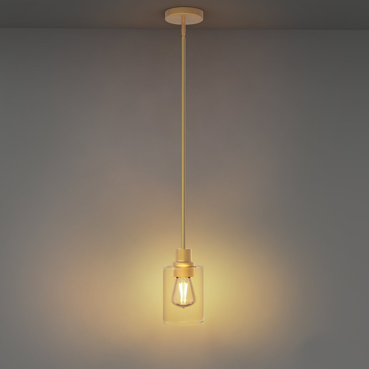 YANSUN Single-Light Cylinder Pendant with Clear Glass Shade, Brushed Copper Finish, Minimalist Design, Adjustable Hanging