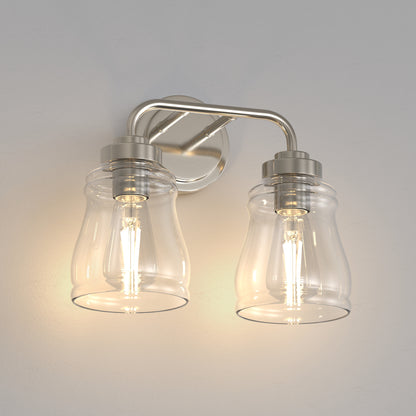 YANSUN 13 in. 2-Light Modern Nickel Bell Vanity Light Bathroom Fixture with Clear Glass Shade for Bathroom Mirror or Dressing