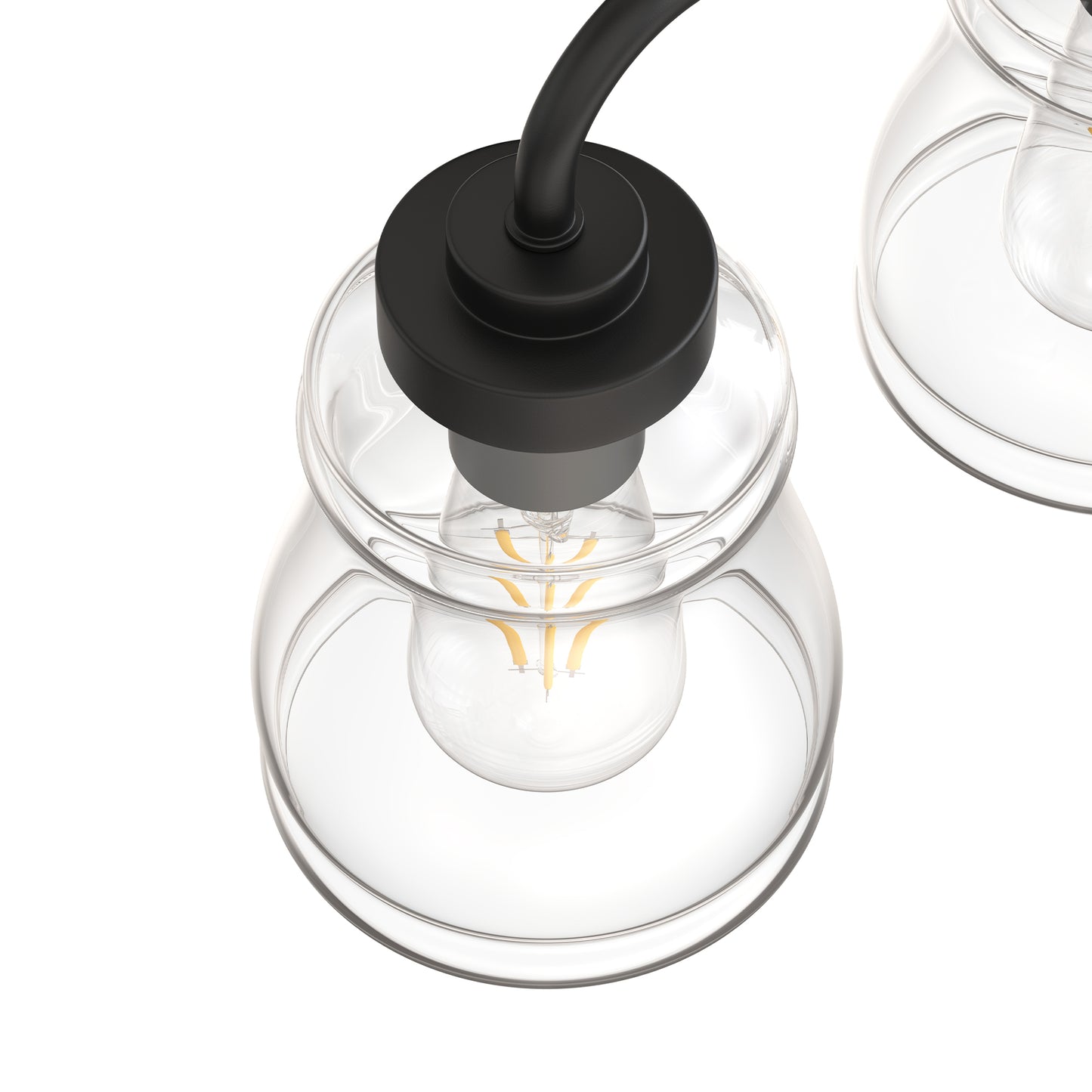 YANSUN 13 in. 2-Light Modern Black Bell Vanity Light Bathroom Fixture with Clear Glass Shade for Bathroom Mirror or Dressing