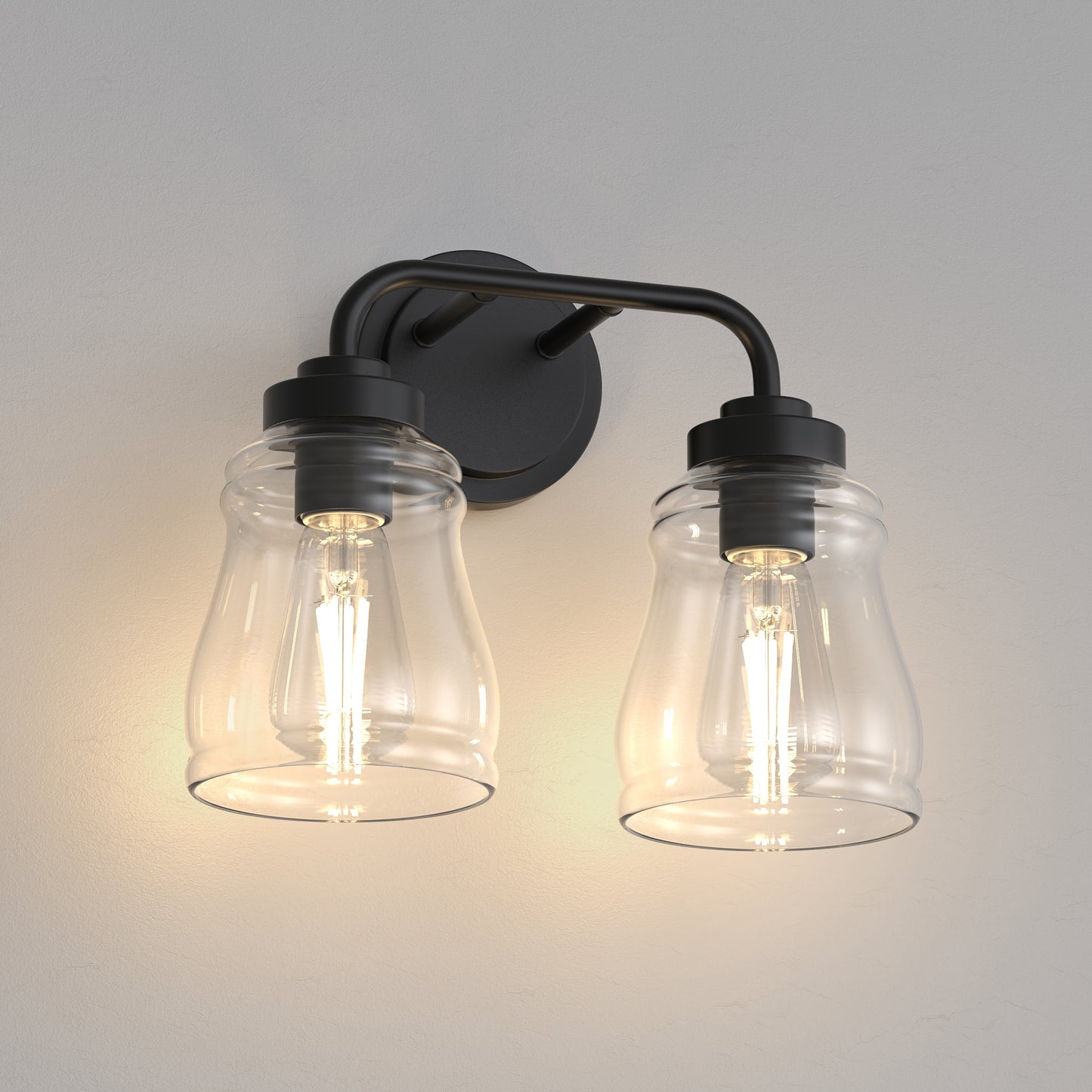 YANSUN 13 in. 2-Light Modern Black Bell Vanity Light Bathroom Fixture with Clear Glass Shade for Bathroom Mirror or Dressing