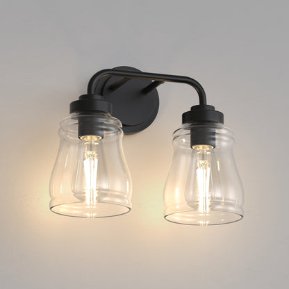 YANSUN 13 in. 2-Light Modern Black Bell Vanity Light Bathroom Fixture with Clear Glass Shade for Bathroom Mirror or Dressing