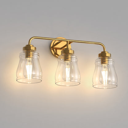YANSUN 22 in. 3-Light Modern Gold Bell Vanity Light Bathroom Fixture with Clear Glass Shade for Bathroom Mirror or Dressing