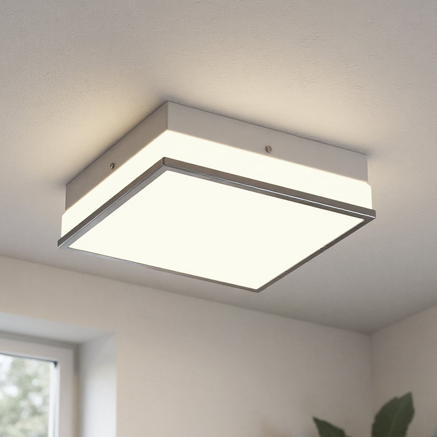 YANSUN 2-Light Square Ceiling Light, Chrome Finish Flush Mount, E26 Socket, Glass Shade, Modern Ceiling Fixture for Bedroom Hallway