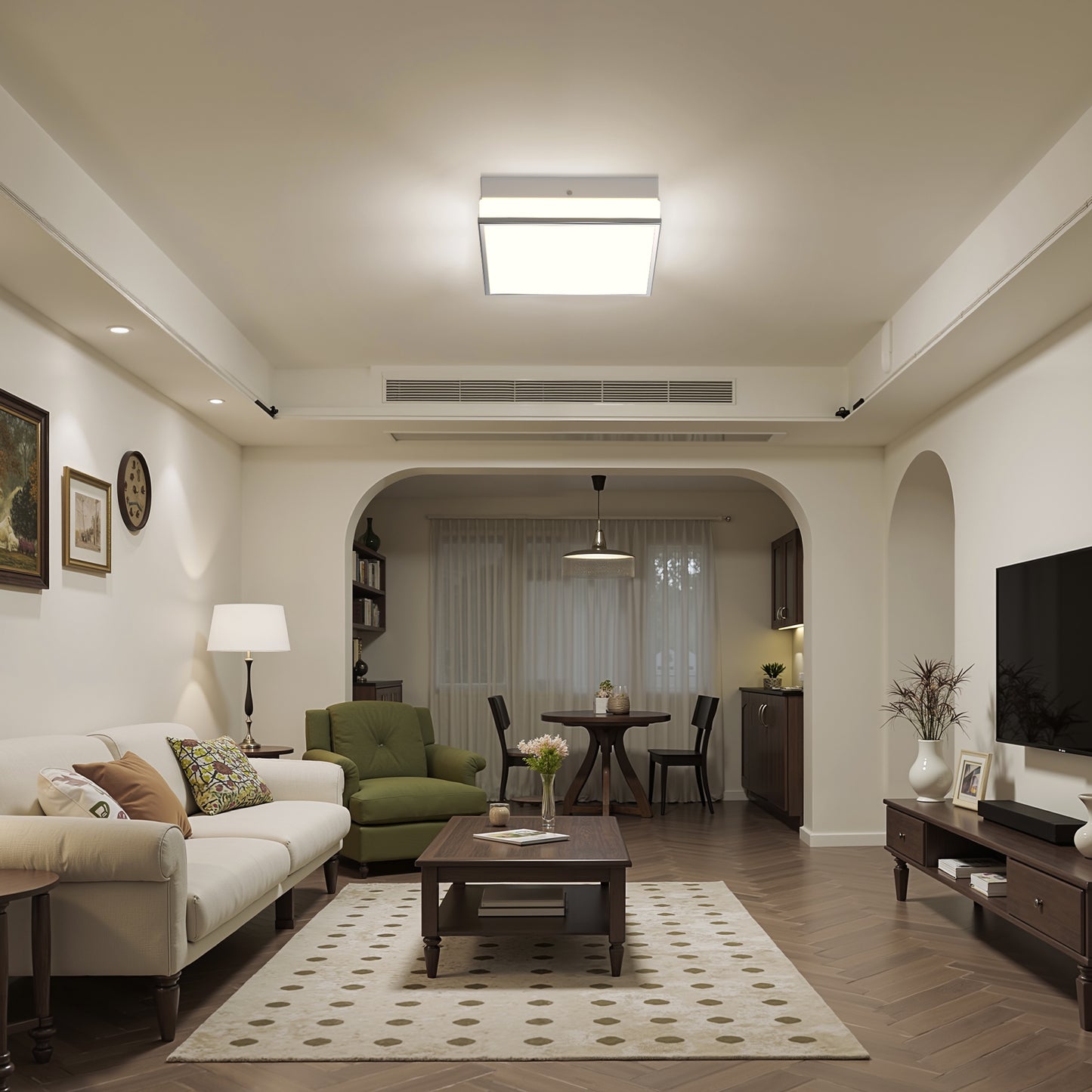 YANSUN 2-Light Square Ceiling Light, Chrome Finish Flush Mount, E26 Socket, Glass Shade, Modern Ceiling Fixture for Bedroom Hallway