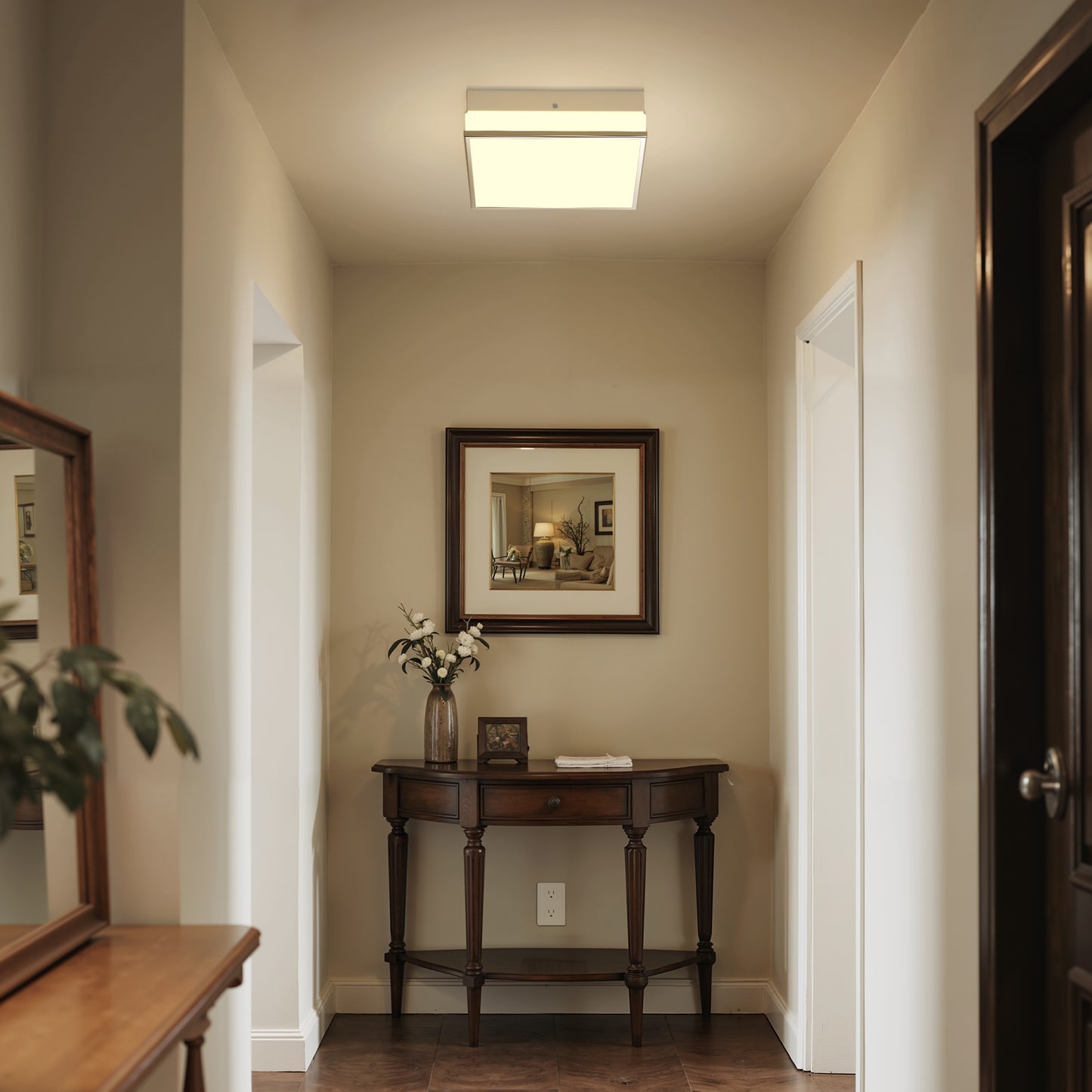 YANSUN 2-Light Square Ceiling Light, Chrome Finish Flush Mount, E26 Socket, Glass Shade, Modern Ceiling Fixture for Bedroom Hallway