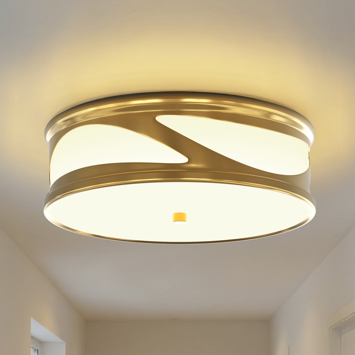 YANSUN 12 in. Modern Gold Drum Flush Mount LED Ceiling Light, 3CCT Dimmable Fixture for Bedroom, Hallway, Kitchen, Living Room
