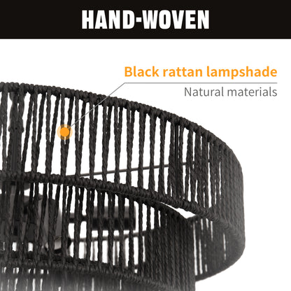 20 in. Bohemian 6-Light Black Rattan Chandelier, Vintage Farmhouse Pendant Light for Dining and Living Rooms