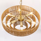 20in. 6-Light Hand Woven Rattan Pendant Light, Boho Brown Large Farmhouse Chandelier 4-Tier Rattan Shade for Living Room