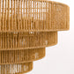 20in. 6-Light Hand Woven Rattan Pendant Light, Boho Brown Large Farmhouse Chandelier 4-Tier Rattan Shade for Living Room