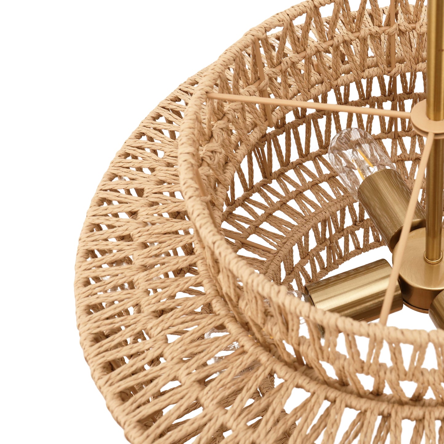 YANSUN 4-Light Traditional Chandelier with V-Shaped Woven Paper Shades, Copper and Brown Finish, E26 Bulbs Not Included