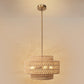 YANSUN 4-Light Traditional Chandelier with V-Shaped Woven Paper Shades, Copper and Brown Finish, E26 Bulbs Not Included