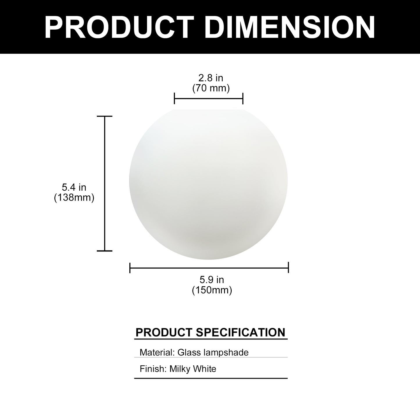 YANSUN 7.87 in. White Frosted Glass Globe Sconce Shade with 1 in. Neckless Fitter for Pendant, Sconce, Wall Light, Vanity Light