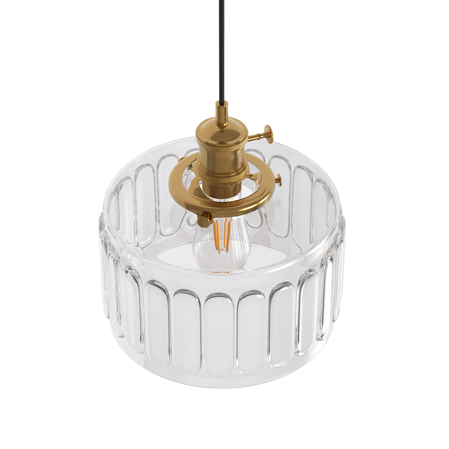 YANSUN 59 in. 1-Light Brass Finish Traditional Indoor Pendant Light with Clear Striped Glass Shade and No Bulb Included