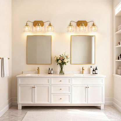 YANSUN 21.3in 3-Light Bathroom Vanity Light with Tulip Glass Shades, Curved Rod Copper Metal Finish, E26 Base