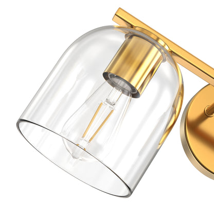 YANSUN 2-Light Bathroom Vanity Light with Clear Cylindrical Glass Shade, Copper Metal Finish, E26 Base, 14.2in