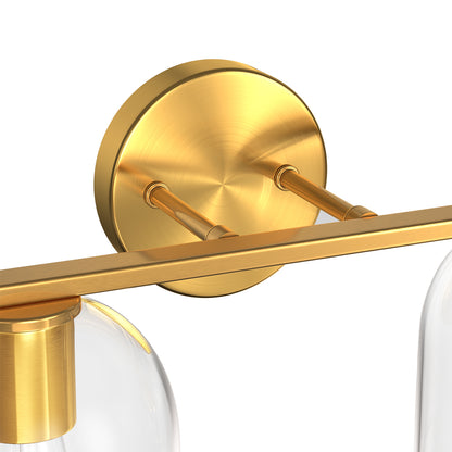 YANSUN 2-Light Bathroom Vanity Light with Clear Cylindrical Glass Shade, Copper Metal Finish, E26 Base, 14.2in