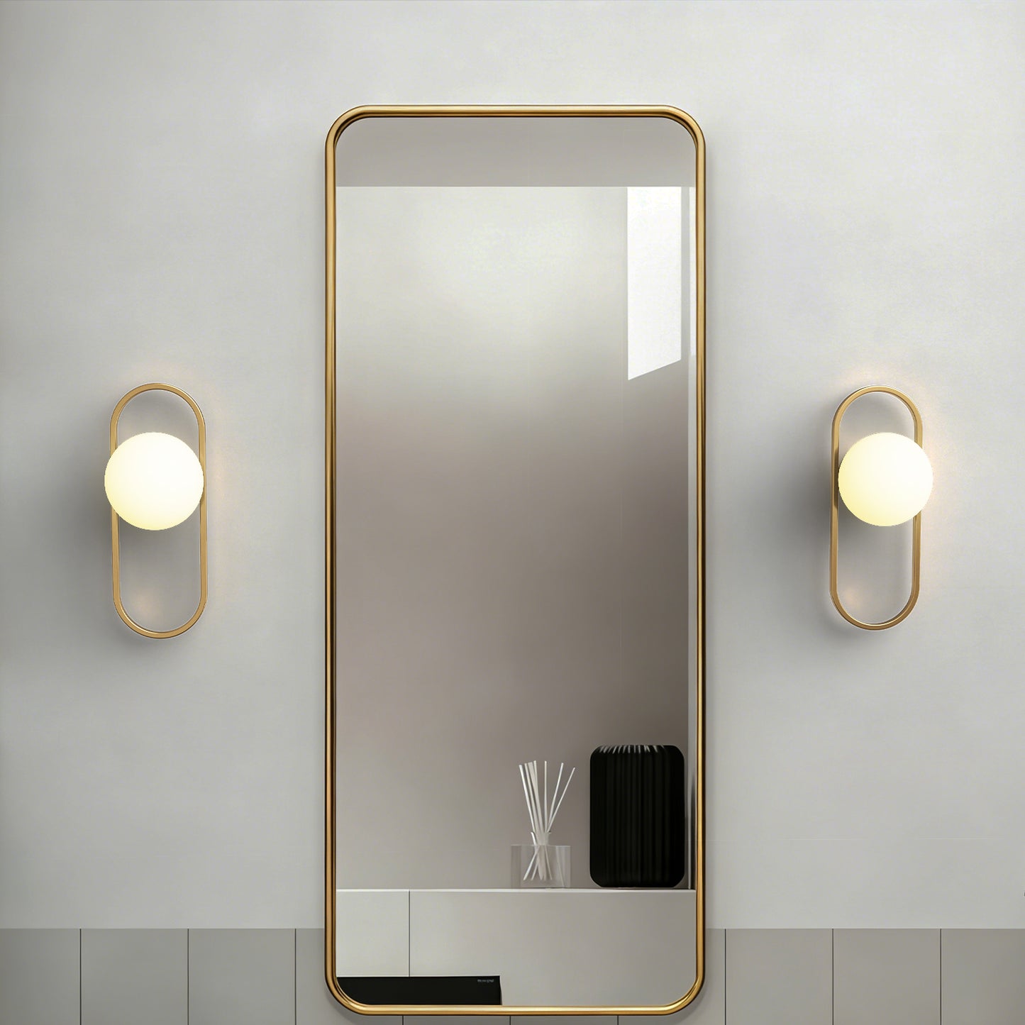 YANSUN 2-Pack 15.7in Wall Sconce with Opal Glass Globe, Copper-Finished Metal Frame, E12 Base, Indoor Lighting