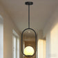 YANSUN 1-Light Modern Pendant Chandelier / Hanging Light with Frosted White Glass Globe, Black Metal Finish, Adjustable Rods, Track Ring Base