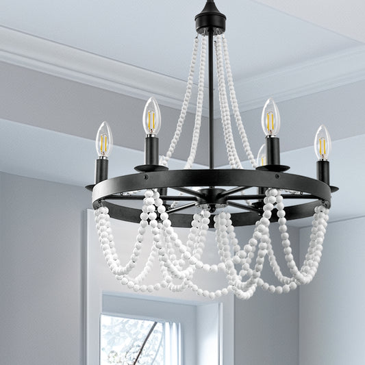 YANSUN 6-Light Black and White No Decorative Accents Candle Empire Chandelier for Dining Room with No Bulbs Included