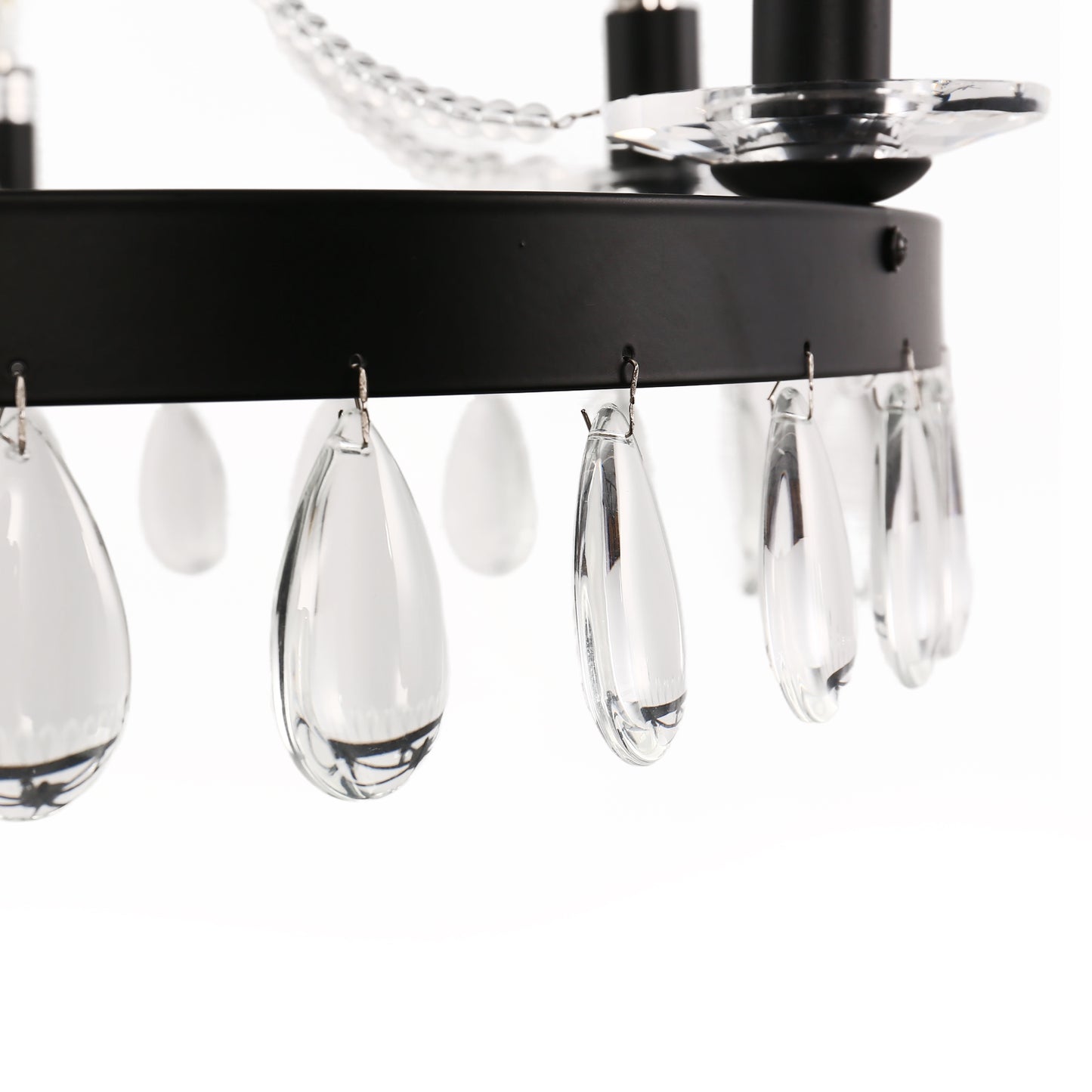 YANSUN 6-Light Black Chandelier with Crystal Bead Hanging Ceiling FixtureRustic Vintage Candle Style Industrial Ceiling Light