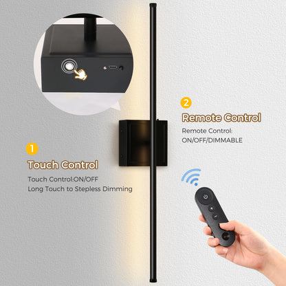 350?? Rotate Black Dimmable Wireless Integrated LED Wall Sconce with Remote, Sconce Wall Decor for Living Room(2-Pack)