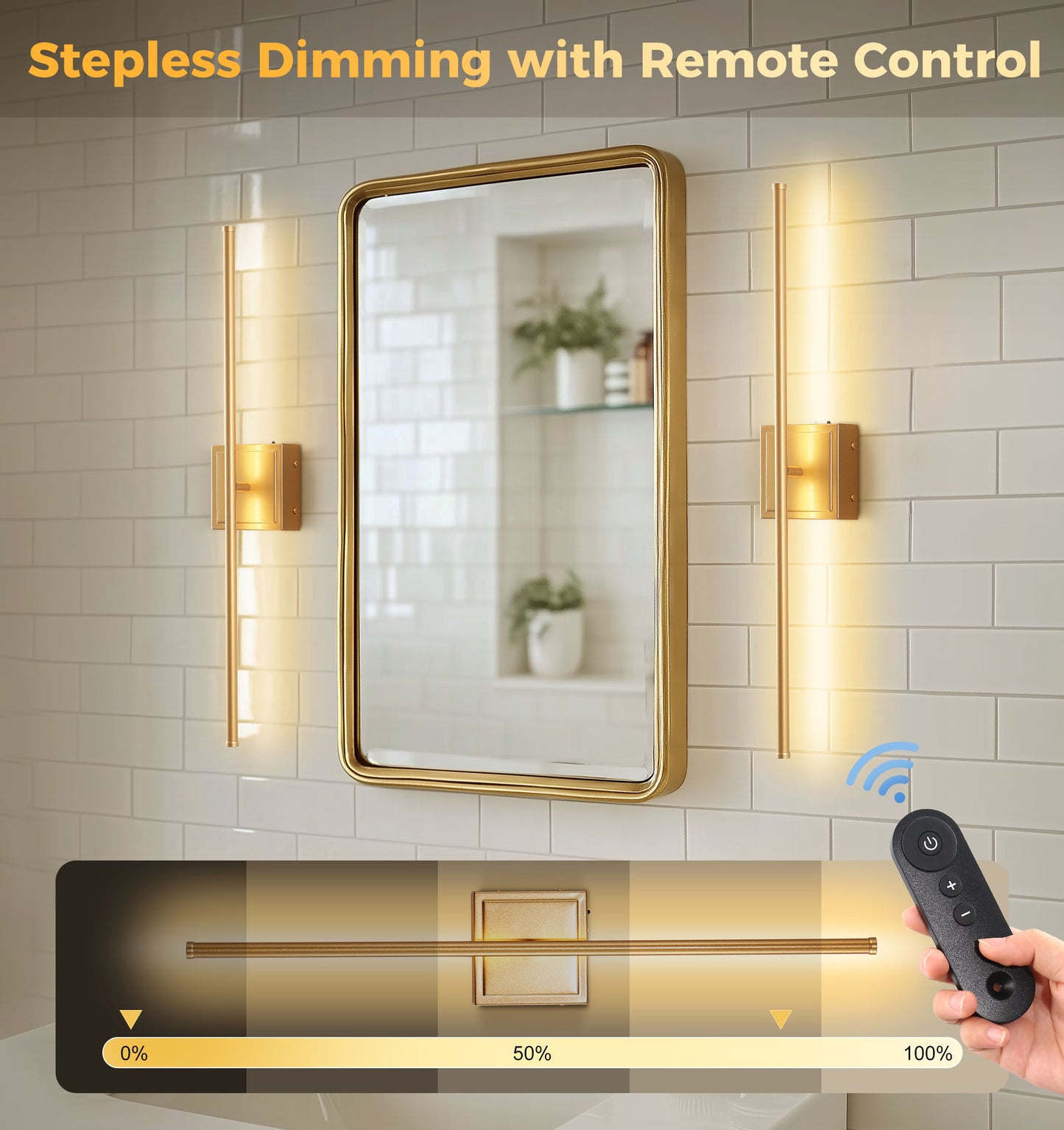 YANSUN Rotate Gold Dimmable Wireless Integrated LED Wall Sconce for Living Room with Remote Sconce Wall Decor 2-Pack