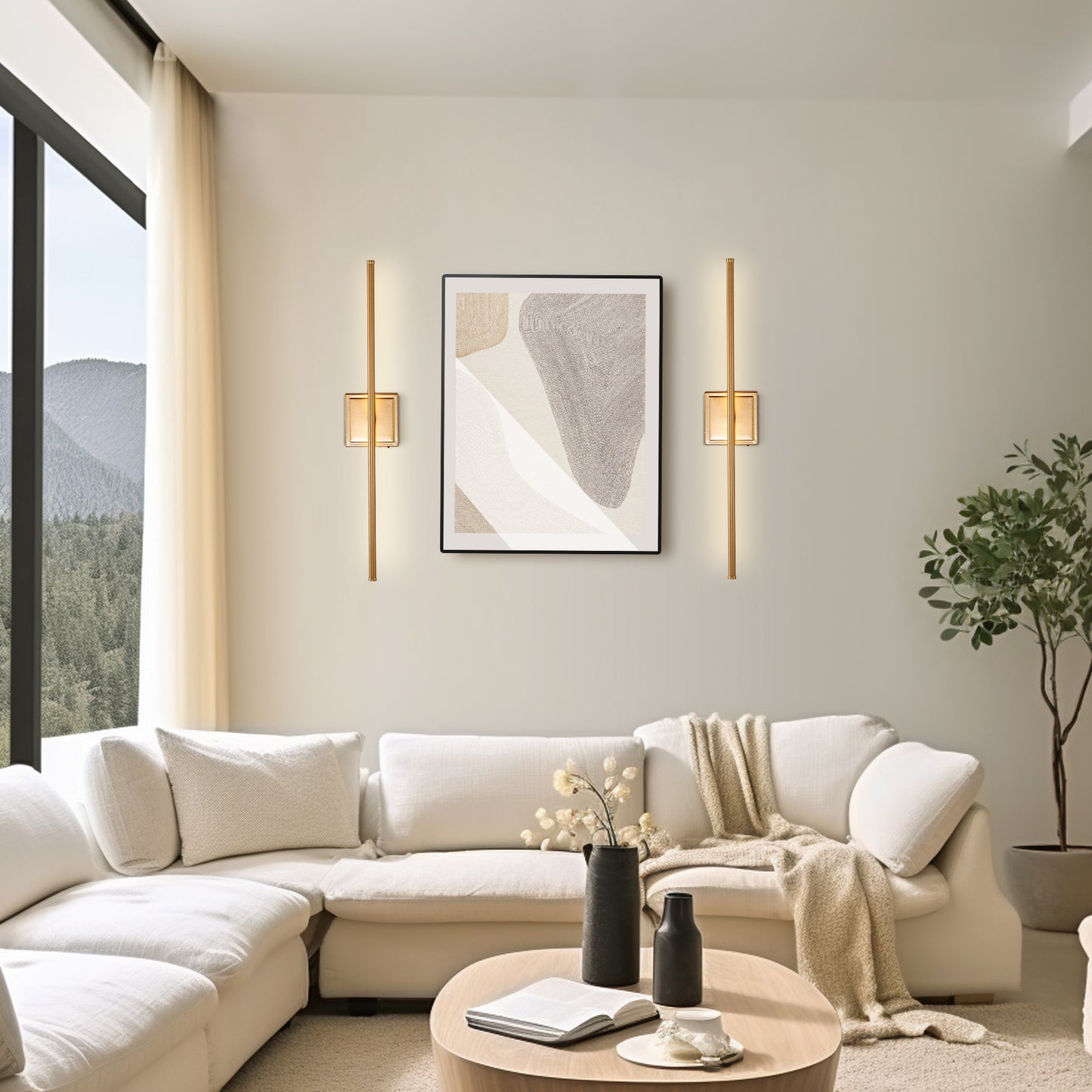 350?? Rotate Gold Dimmable Wireless Integrated LED Wall Sconce with Remote, Sconce Wall Decor for Living Room(2-Pack)