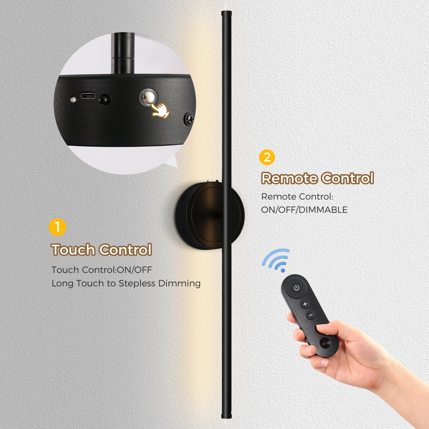 350?? Rotate Black Dimmable Wireless Integrated LED Wall Sconce with Remote, Sconce Wall Decor for Living Room(2-Pack)