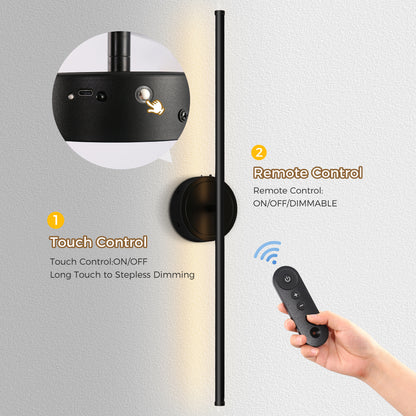 350?? Rotate Black Dimmable Wireless Integrated LED Wall Sconce with Remote, Sconce Wall Decor for Living Room(2-Pack)
