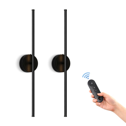 350?? Rotate Black Dimmable Wireless Integrated LED Wall Sconce with Remote, Sconce Wall Decor for Living Room(2-Pack)