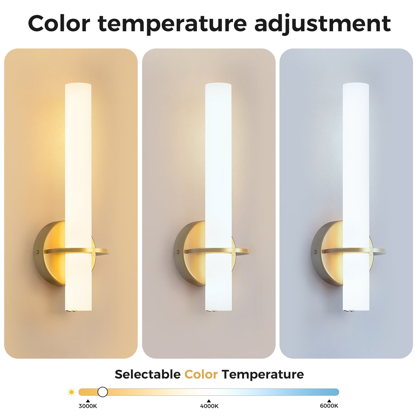 YANSUN Set of 2 Wall Sconces with Opal Acrylic Shade, Gold Finish, Integrated LED Adjustable Color Temperature, 18.1-Inch