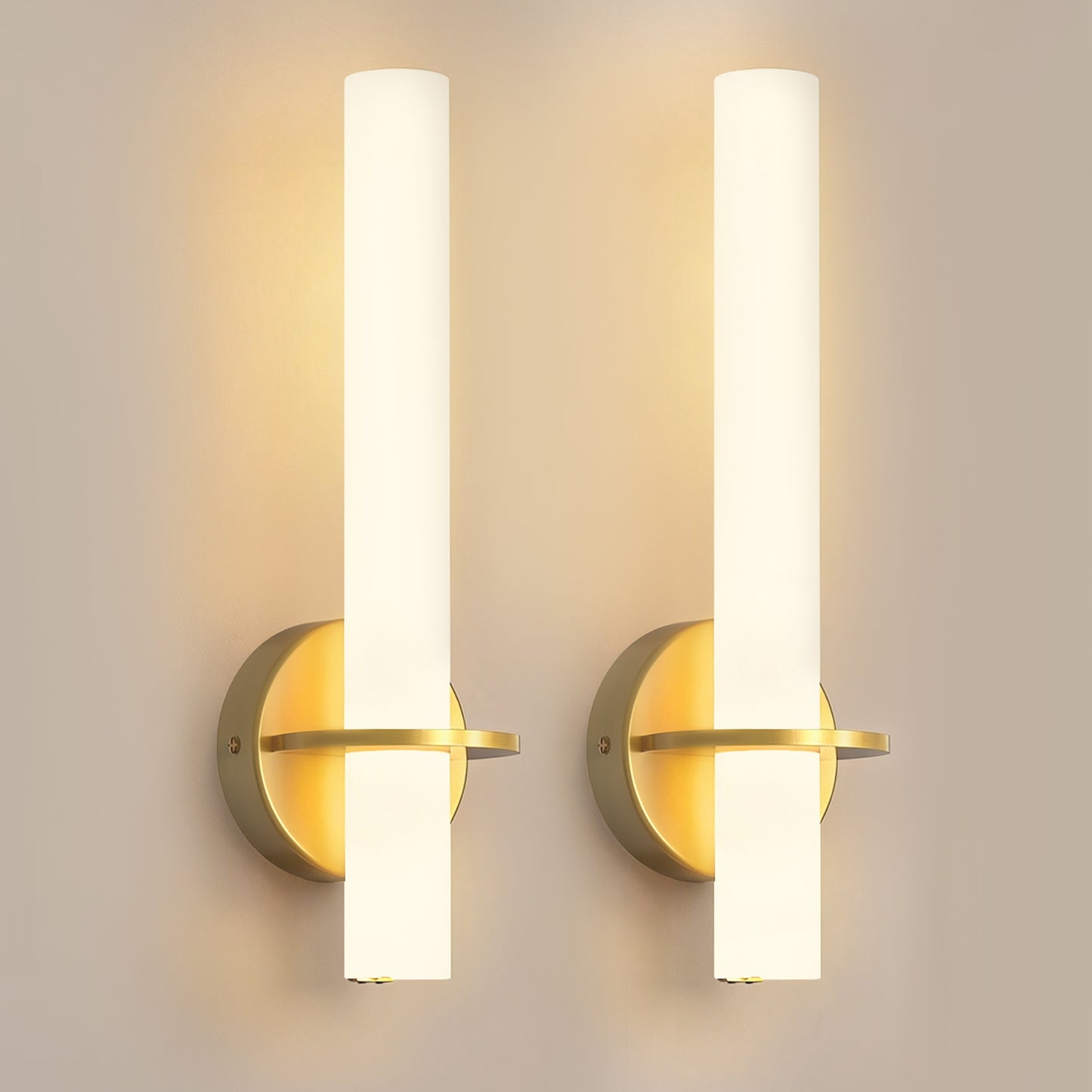 YANSUN Set of 2 Wall Sconces with Opal Acrylic Shade, Gold Finish, Integrated LED Adjustable Color Temperature, 18.1-Inch
