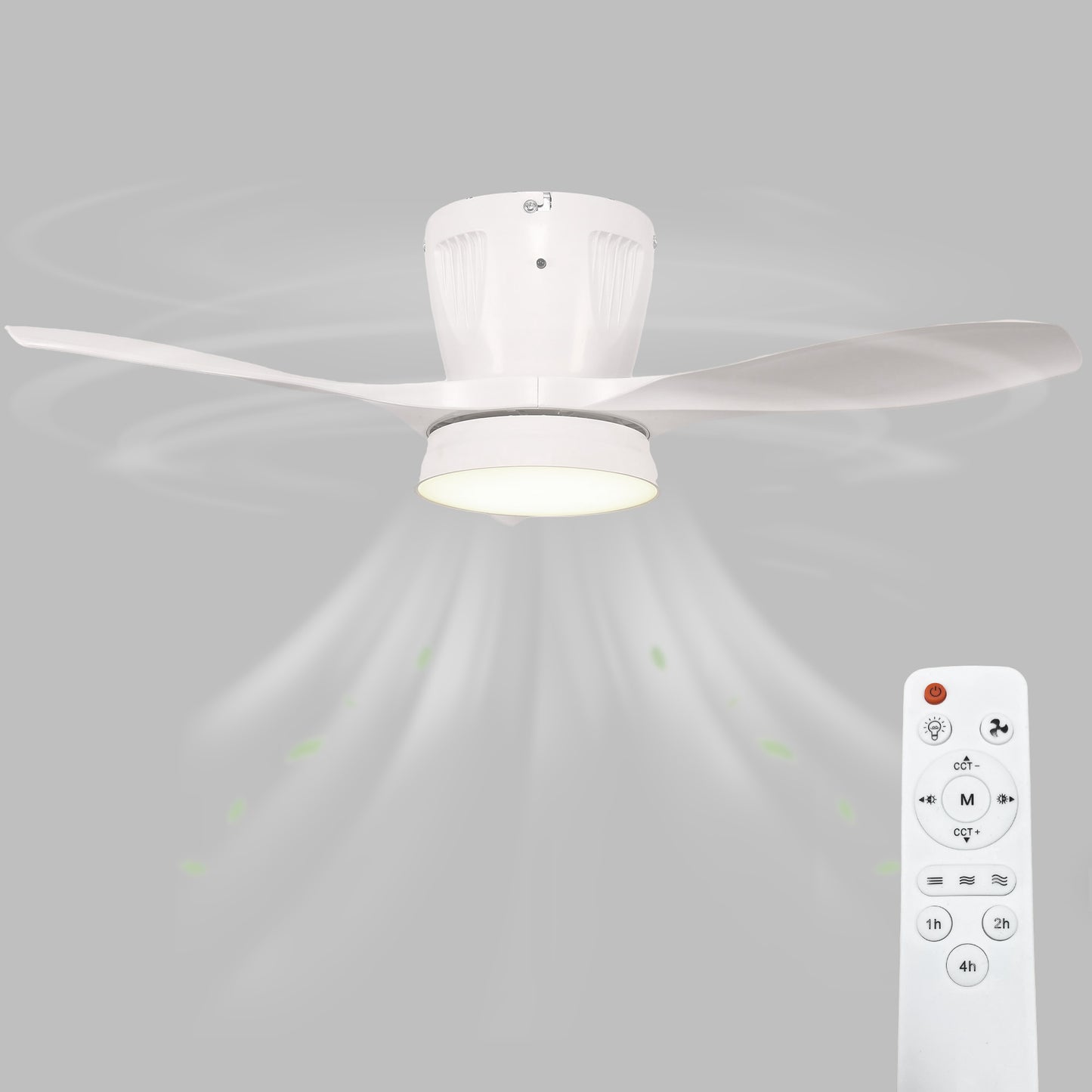 YANSUN 21 in 3-Blade Small Direct Fan Blade Ceiling Light, White, Hardwired, 100-240V