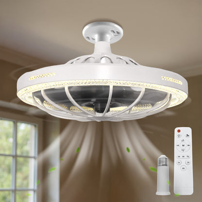 YANSUN 19.7in Retractable Bladeless Lighted Ceiling Fan with Light, 5-Blade Invisible Fan, Remote Control Dimmable LED Light, 3-Speed Timer Ceiling Fan Light Combo E26/E27