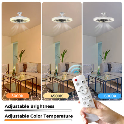 YANSUN 19.7in Retractable Bladeless Lighted Ceiling Fan with Light, 5-Blade Invisible Fan, Remote Control Dimmable LED Light, 3-Speed Timer Ceiling Fan Light Combo E26/E27
