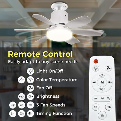 YANSUN 18.5 in 6-Blade Direct Fan Blade Ceiling Light, White, E26/E27, 100-240V