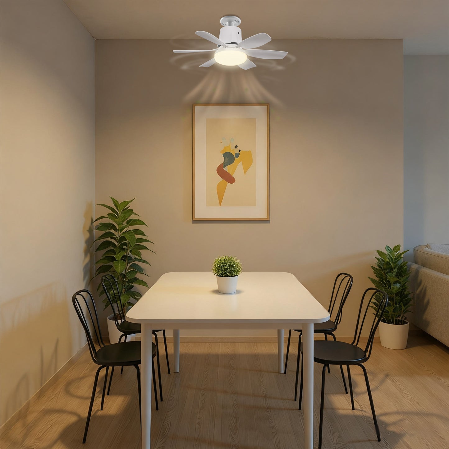 YANSUN 18.5 in 6-Blade Direct Fan Blade Ceiling Light, White, E26/E27, 100-240V