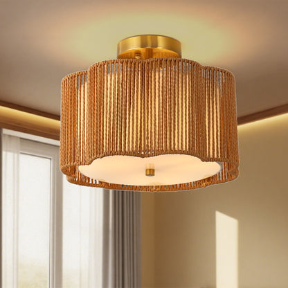 YANSUN 3-Light Flush Mount Ceiling Light in Copper Finish with Brown Shades, E26 Base, Non-Integrated Bulbs, 120V