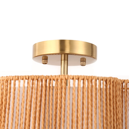 YANSUN 3-Light Flush Mount Ceiling Light in Copper Finish with Brown Shades, E26 Base, Non-Integrated Bulbs, 120V