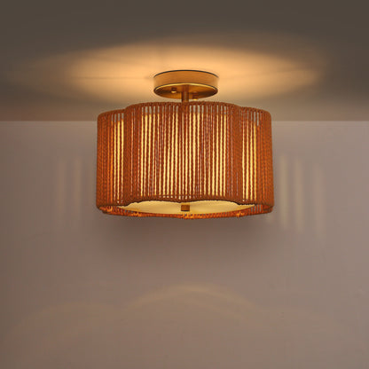 YANSUN 3-Light Flush Mount Ceiling Light in Copper Finish with Brown Shades, E26 Base, Non-Integrated Bulbs, 120V
