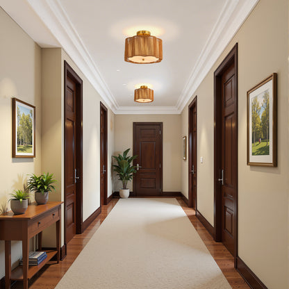 YANSUN 3-Light Flush Mount Ceiling Light in Copper Finish with Brown Shades, E26 Base, Non-Integrated Bulbs, 120V