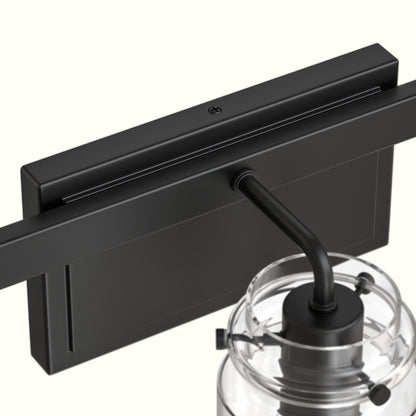 YANSUN 23.6 in. 3 Light Matte Black Vanity Light with Clear Glass Shades and E26 Sockets for Bathroom Use