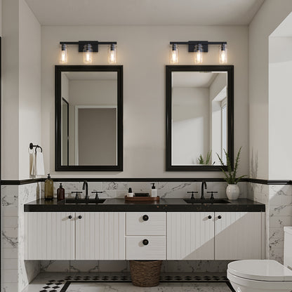 YANSUN 23.6 in. 3 Light Matte Black Vanity Light with Clear Glass Shades and E26 Sockets for Bathroom Use
