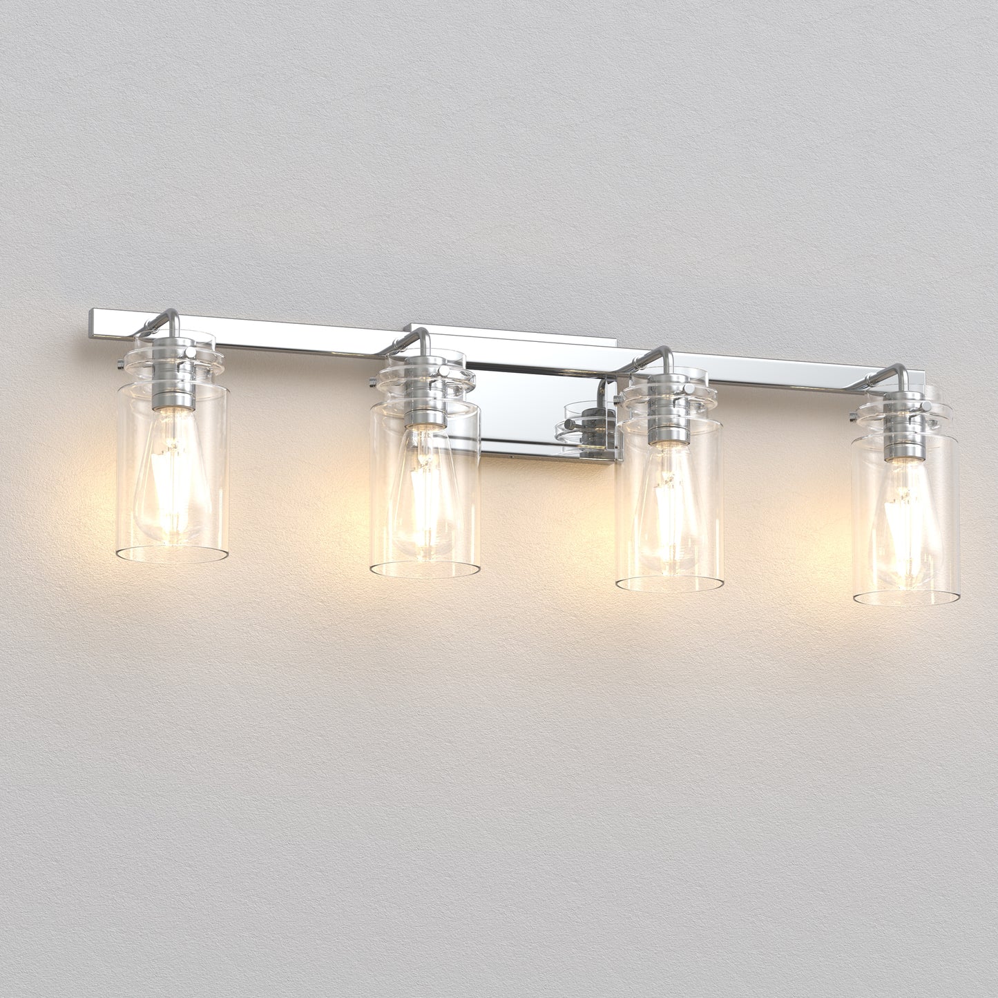 YANSUN 31.5 in. 4 Light Chrome Vanity Light with Clear Glass Shades and E26 Sockets for Bathroom Use