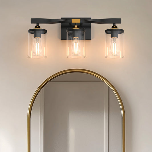 20 in. 3-Light Black and Gold Bathroom Vanity Light Fixtures Over Mirror, Ideal for Bathroom, Hallway, Bedroom