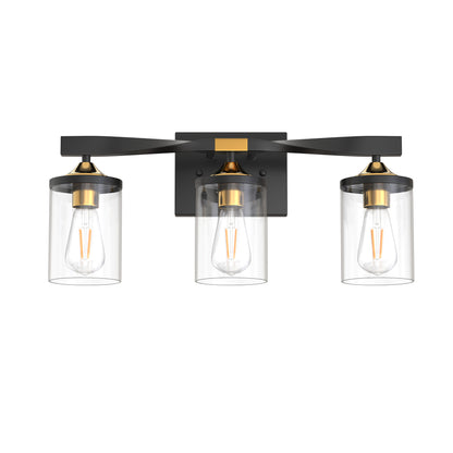 20 in. 3-Light Black and Gold Bathroom Vanity Light Fixtures Over Mirror, Ideal for Bathroom, Hallway, Bedroom