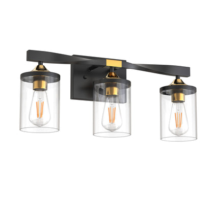 20 in. 3-Light Black and Gold Bathroom Vanity Light Fixtures Over Mirror, Ideal for Bathroom, Hallway, Bedroom
